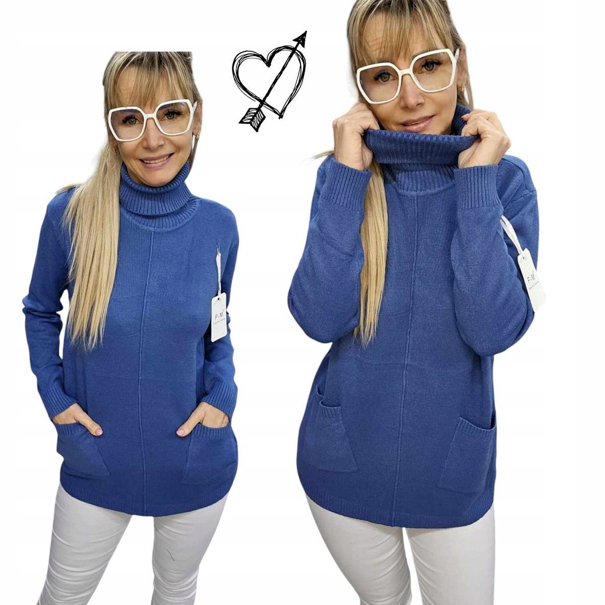 SWETER DAMSKI GOLF na co dzień jak jedwab kieszonki tunika 42 44 XL 2XL