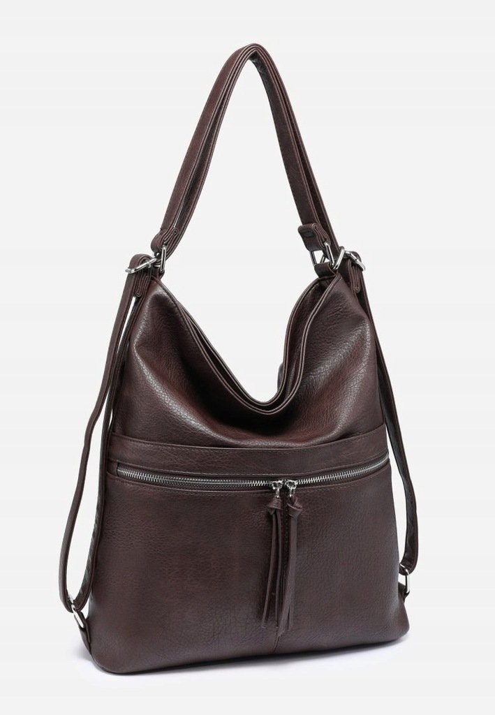 Stylowa Brązowa Torebka Damska Worek Shopper 2w1 Plecak LUIGISANTO