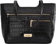 Torby i wózki na zakupy - Duża Torba Damska Miejska Torebka Shopper Monnari Łódka Ramię Croco Czarna - miniaturka - grafika 1