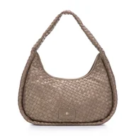 Torebki damskie - Torebka bagietka ze skórzanej plecionki duża - miniaturka - grafika 1