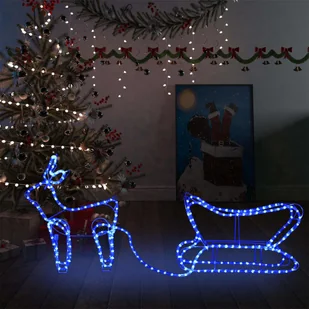 vidaXL Świąteczna dekoracja zewnętrzna: renifer i sanie, 252 diody LED - Ozdoby bożonarodzeniowe - miniaturka - grafika 1
