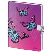 Szkolne artykuły papiernicze - Helma Pamiętnik z kłódką B6/60K gładki Motyle - miniaturka - grafika 1