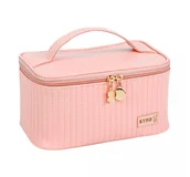 Kosmetyczki, organizery i kuferki - Kosmetyczka rozkładana pikowany kuferek brudny róż KS70 - miniaturka - grafika 1