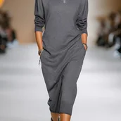 Sukienki - TEMU Damski Szary Oversize Długi Rękaw Sukienka A-Line z Kieszeniami - Ciepła Zimowa Casual do Półformalnego Stylu, Niegnąca się Okrągły Kołnierz na - miniaturka - grafika 1