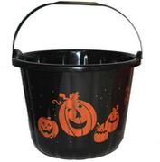 Halloween - Wiaderko czarne z dyniami na Halloween - 19 cm - 1 szt. - miniaturka - grafika 1