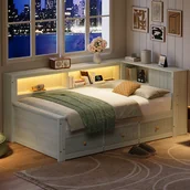Łóżka dla dzieci i młodzieży - Łóżko dziecięce 90 x 200 cm z przegródkami i 3 szufladami - MDF + sklejka - LED - Szare (materac nie jest wliczony w cenę) - miniaturka - grafika 1