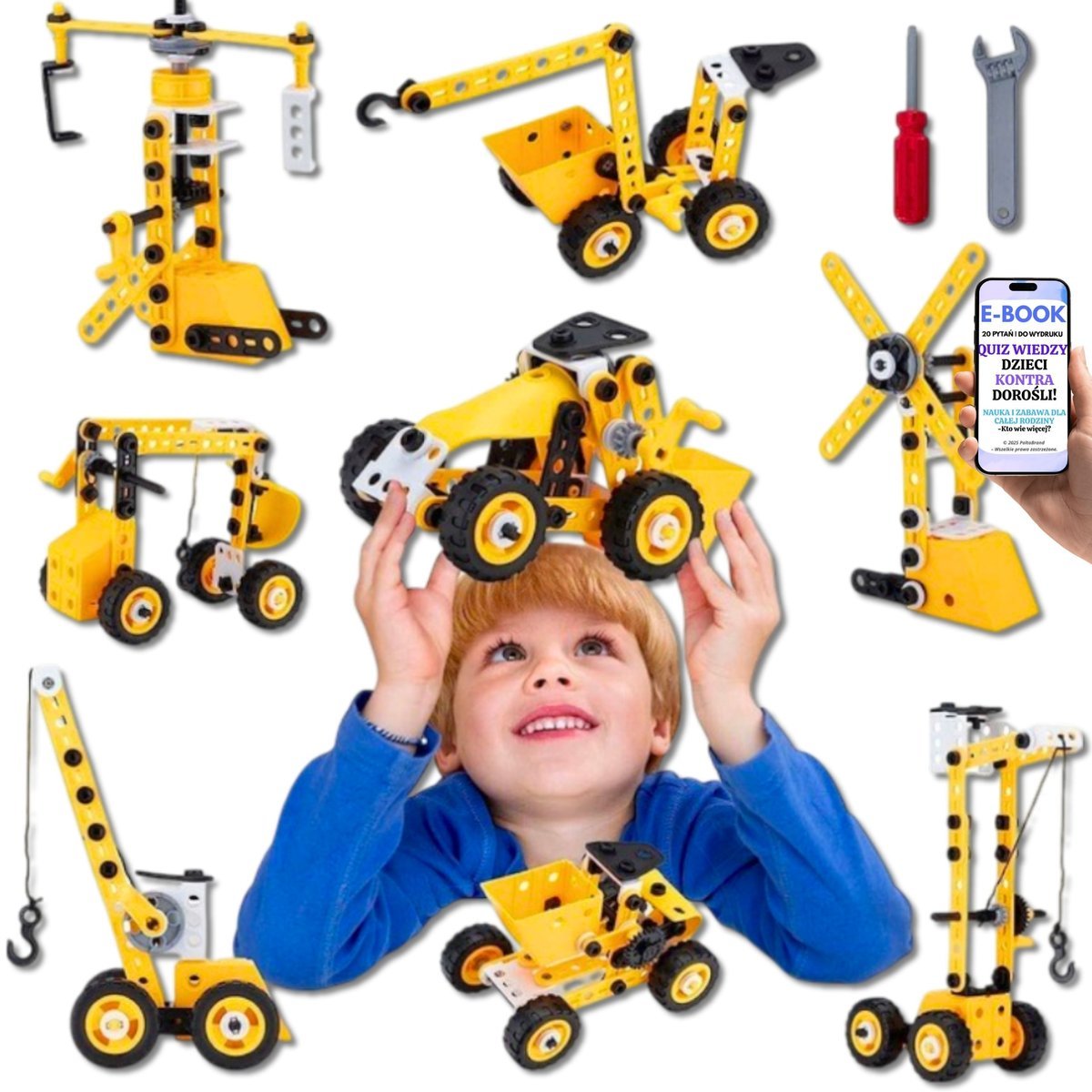 KLOCKI KONSTRUKCYJNE DLA CHŁOPCA ZESTAW 100 EL. Z NARZĘDZIAMI + WALIZKA ROZWIJA WYOBRAŹNIĘ PREZENT DLA DZIECKA 5–10 LAT + EBOOK-1