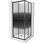 Kabiny prysznicowe - Mexen Rio kabina prysznicowa kwadratowa 70x70 cm, pasy, czarna + brodzik Flat, biały - miniaturka - grafika 1