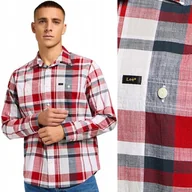 Koszule męskie - Lee Worker Shirt 2.0 Garnet Luźna Bawełniana Koszula W Kratę Relaxed S - miniaturka - grafika 1