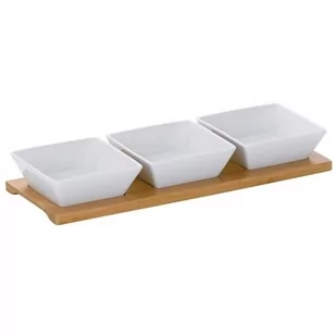 Kela Philipa - zestaw 3 kwadratowych porcelanowych miseczek na bambusowej podkładce, 33,5×12×5 cm KE-12261 - Miski i półmiski - miniaturka - grafika 1