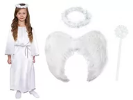 Stroje karnawałowe - ZESTAW SUKIENKA ANIOŁEK BIAŁY 116-128 4el - miniaturka - grafika 1