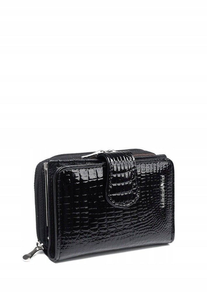 Portfel Czarny Damski Skóra Naturalna Lakierowany LUIGISANTO RFID nieduży