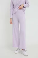 Spodnie damskie - United Colors of Benetton spodnie dresowe z domieszką wełny kolor fioletowy gładkie - miniaturka - grafika 1