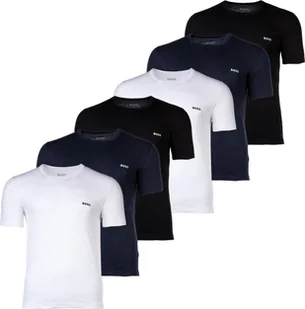 T-shirt męski BOSS, opakowanie 6 sztuk - RN 6P Klasyczny, okrągły dekolt, krótkie rękawy, bawełna, gładki czarny/niebieski/biały L - Koszulki męskie - miniaturka - grafika 1