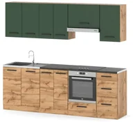Meble kuchenne - Kuchnia Modułowa Z Blatem 2.4m Drewniana Wotan Butelkowa Zieleń Dąb Wotan - miniaturka - grafika 1