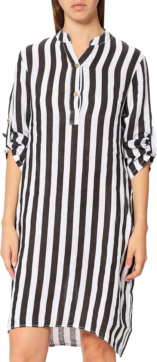 Le Jardin Du Lin Sukienka Lniana z Krótkim Rękawem w Paski 42 J_a