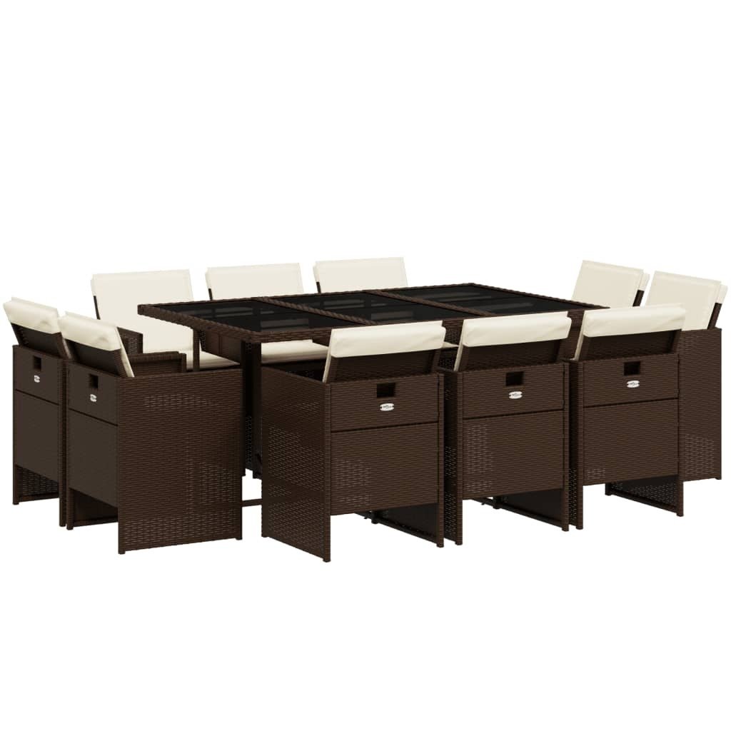 vidaXL 11-częściowy ogrodowy zestaw jadalniany z poduszkami z brązowego polirattanu