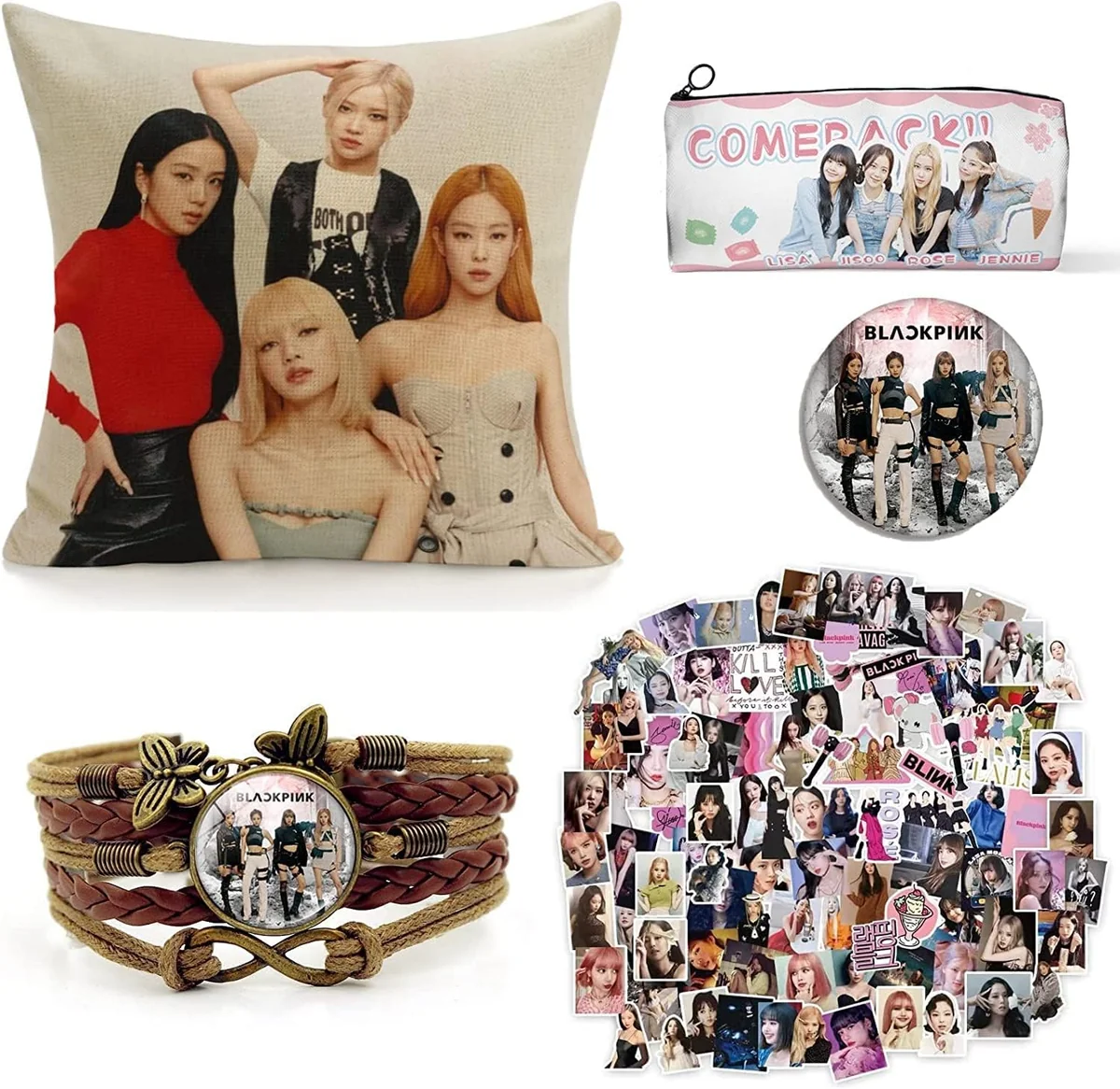 Blackpink zestaw upominkowy poszewka na poduszkę i naklejki czarny róż