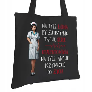 Torba Bawełniana dla Pielęgniarki Czarna Prezent ekologiczna Trwały Nadruk - Torby i wózki na zakupy - miniaturka - grafika 1