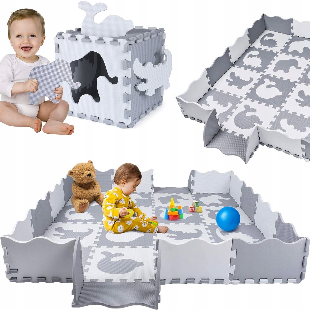 DUŻA GRUBA MATA EDUKACYJNA puzzle PIANKOWE XXL KOJEC SKŁADANY 140 x 140 cm