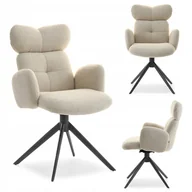 Krzesła - Designerskie Krzesło Boucle Z Podłokietnikami Zagłówkem Obrót Madeline Beż - miniaturka - grafika 1