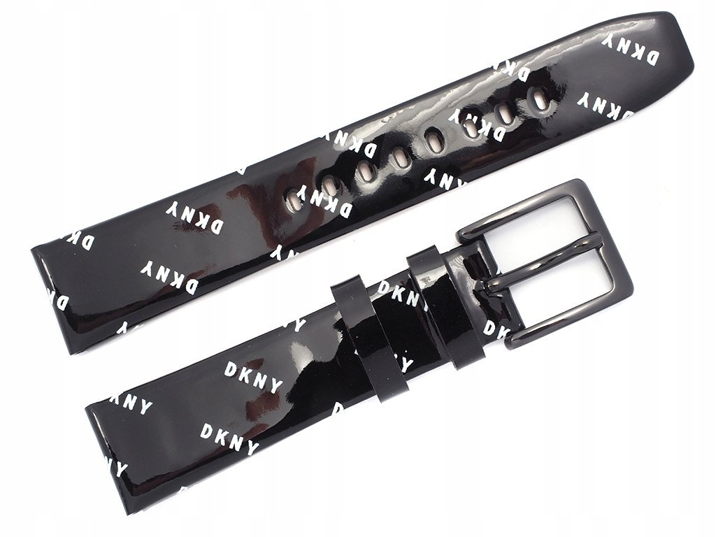 Pasek do zegarka DKNY NY2805 18 mm czarny lakierowany logo oryginał