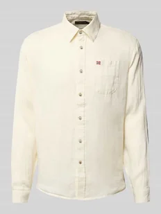 Koszula lniana o kroju slim fit z wyhaftowanym logo - Koszule męskie - miniaturka - grafika 1