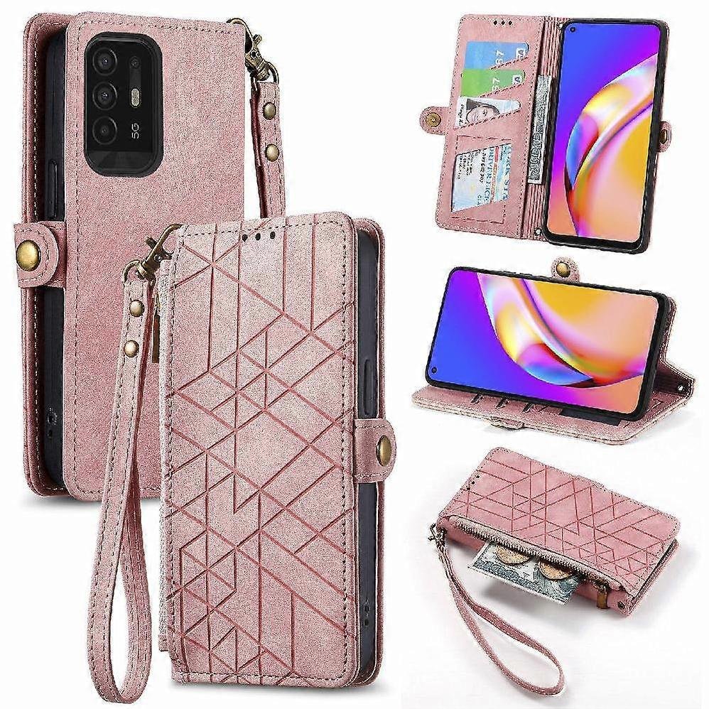 Foxdock Etui z klapką do skórzanego etui OPPO A94 5G / Reno 5Z Odporny na wstrząsy portfel Prosty biznesowy pokrowiec z klapką Różowy
