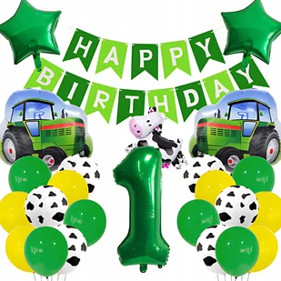 BALONY FARMA ZESTAW CYFRA 1 TRAKTOR CIĄGNIK KROWA URODZINY ROCZEK DEKORACJE - Baby shower i roczek - miniaturka - grafika 1