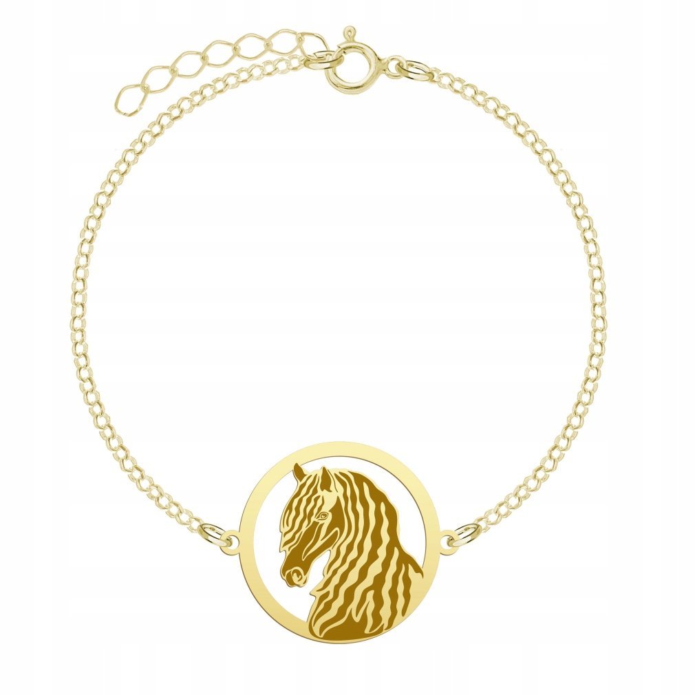 Bransoletka Złota Koń Fryzyjski 925 Łańcuszek Biżuteria Kobieta GRAWER