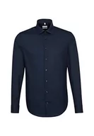 Koszule męskie - Seidensticker Męska koszula biznesowa – niewymagająca prasowania, taliowana koszula w kształcie, długi rękaw, kołnierz Kent, 100% bawełna, niebieski (ciemnoniebieski 19), 43 - miniaturka - grafika 1