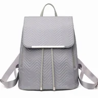 Torebki damskie - Pikowany Plecak Damski Elegancki Szary z Materiału Lekki A4 Flossy - miniaturka - grafika 1