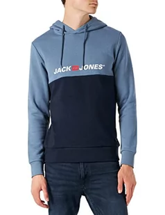 JACK & JONES Męska bluza z kapturem Jorcorp Block Sweat Hood FST z kapturem, granatowy blezer, M - Bluzy męskie - miniaturka - grafika 1