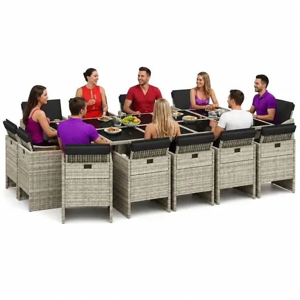 Zestaw mebli ogrodowych 330 x 106 x 73 cm, jasnoszary i czarny