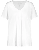 Koszulki i topy damskie - Samoon Damska koszulka basic z fałdą w piwnicy z mieszanki lnu, koszulka z krótkim rękawem, okrągły dekolt, jednokolorowa, duże rozmiary, białawy, 54 - miniaturka - grafika 1