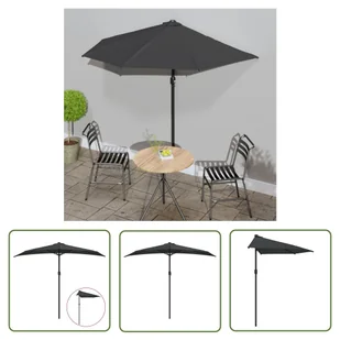The Living Store Półparasol balkonowy na słupku z aluminium - 270x144cm - antracyt - Parasol Balkonowy - Parasole ogrodowe - miniaturka - grafika 1