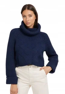 GUESS GRANATOWY SWETER DAMSKI Z GOLFEM I WZOREM ŻAKARDOWYM L GMA - Swetry damskie - miniaturka - grafika 1
