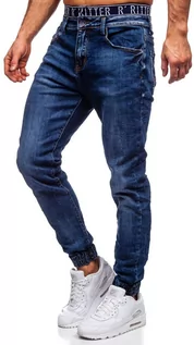 Spodnie męskie - Granatowe spodnie jeansowe joggery męskie Denley 85034W0 - grafika 1