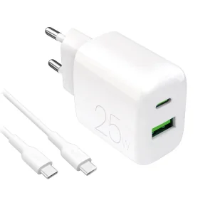 Ładowarka sieciowa Puro PROLITE 25W USB-A/USB-C + kabel USB-C 1.2m - biała - Ładowarki do telefonów - miniaturka - grafika 1