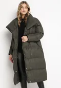 Kurtki damskie - Ciemnozielona Kurtka Płaszcz Zapinana na Napy Ukryte pod Plisą z Kieszeniami i Paskiem Ritallas - miniaturka - grafika 1