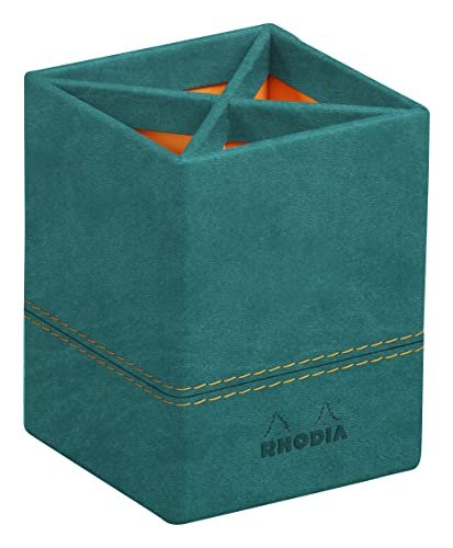 Rhodia 194532C - Pojemnik na długopisy 8x11cm, elegancka sztuczna skóra, na ołówki, pędzle i długopisy, 1 sztuka, kolor pawi zielony