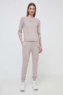 Spodnie damskie - Armani Exchange spodnie dresowe kolor beżowy gładkie - miniaturka - grafika 1