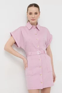 Sukienki - Patrizia Pepe sukienka jeansowa kolor różowy mini dopasowana - grafika 1