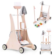 Zabawki interaktywne dla dzieci - Drewniany zestaw do sprzątania wózek beżowy ECOTOYS - miniaturka - grafika 1