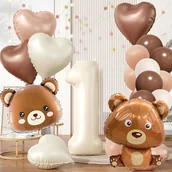 Baby shower i roczek - BALONY BOHO NA ROCZEK PIERWSZE URODZINY MIŚ MISIO SERCA CYFRA 1 SERDUSZKO - miniaturka - grafika 1