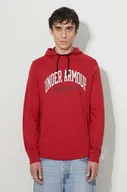 Bluzy męskie - Under Armour bluza męska kolor czerwony z kapturem z nadrukiem - miniaturka - grafika 1