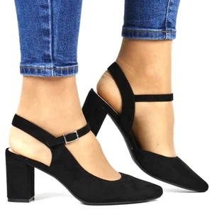 CZÓŁENKA BEZ PIĘTY NA SŁUPKU SERGIO LEONE SK446 CZARNE ZAMSZOWE - Czółenka - miniaturka - grafika 1