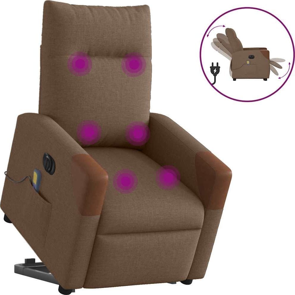 Podnoszony fotel masujący, elektryczny, rozkładany, brązowy