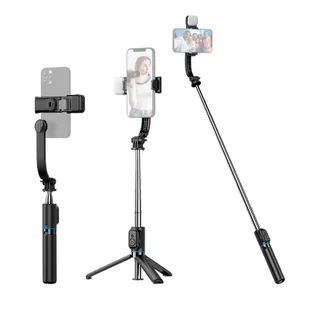 wielofunkcyjny statyw biurkowy selfie stick 107 cm/42 cale, 7 sekcji, obracany o 360′, z odłączanym klipsem na telefon, odłączanym światłem wypełniającym i pilotem, kompatybilny z systemem Android 4.4/iOS 5.1 do transmisji na żywo/vloga/video/konferencji - Selfie stick - miniaturka - grafika 1
