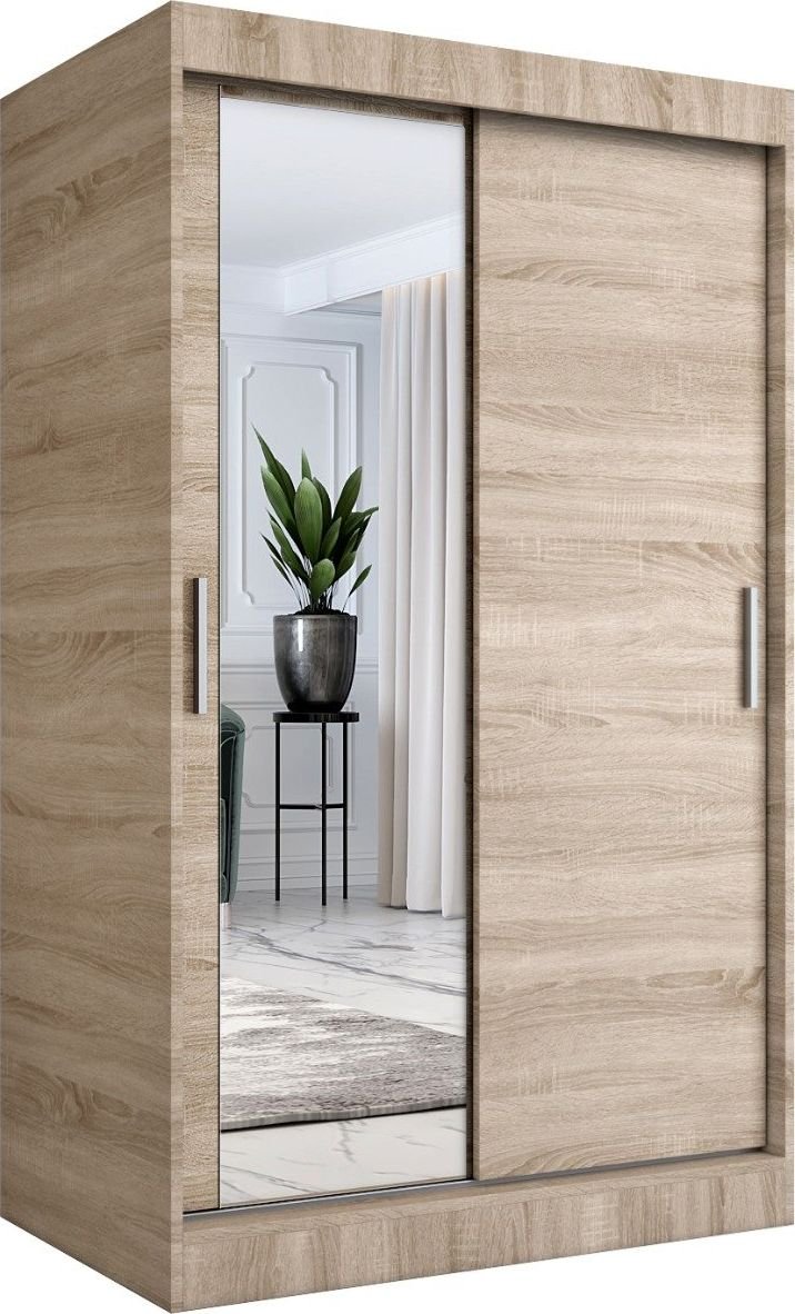 MKPOL Szafa przesuwna MODUO COMFORT 120 dąb sonoma z lustrem po lewej